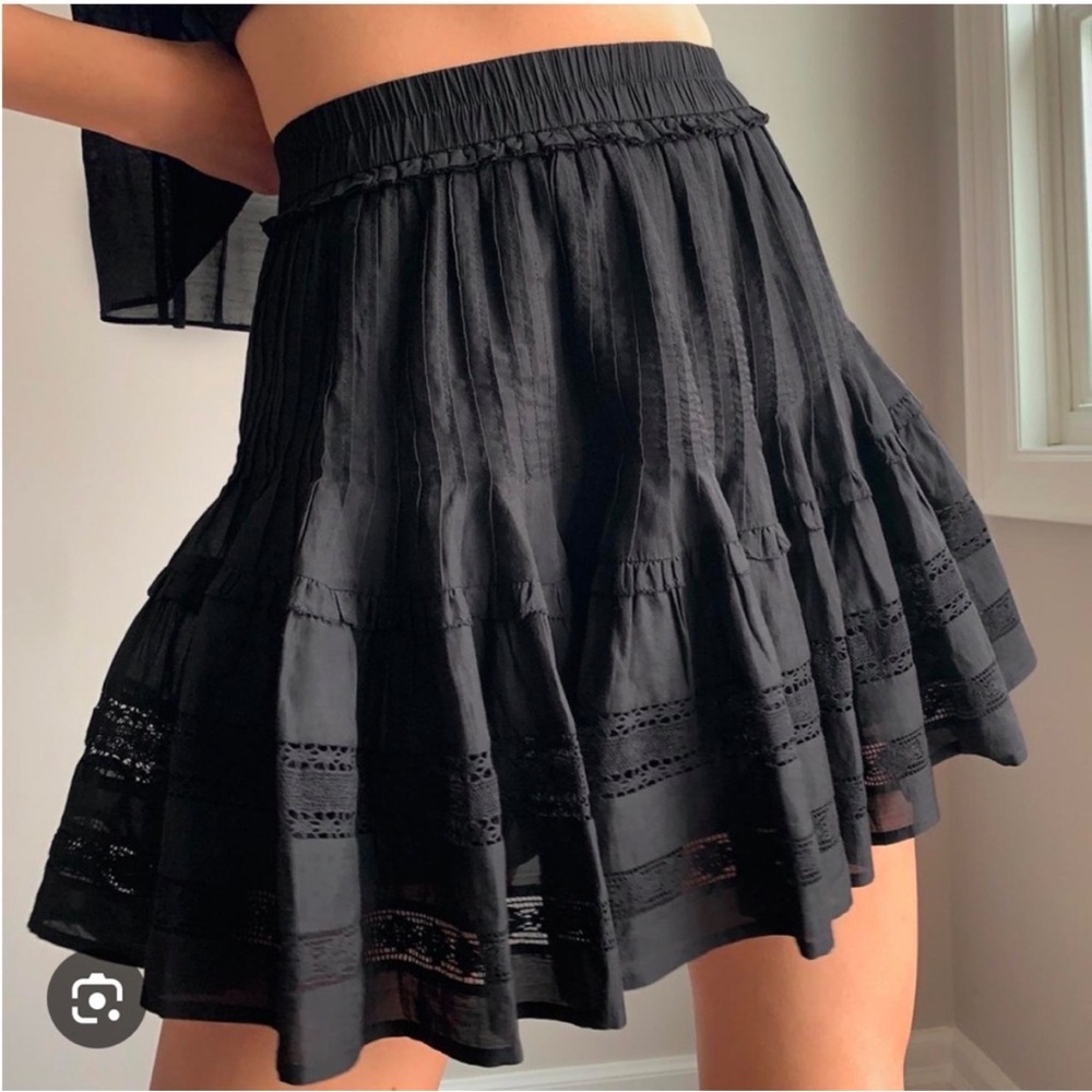 Aritzia Sunday Best Jadie A-Line Tiered Mini Skirt Black Lace Cottagecore